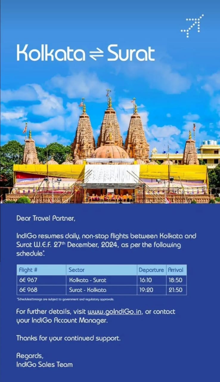 Surat Airport Flight Schedule - IndiGo - New Connectivity 